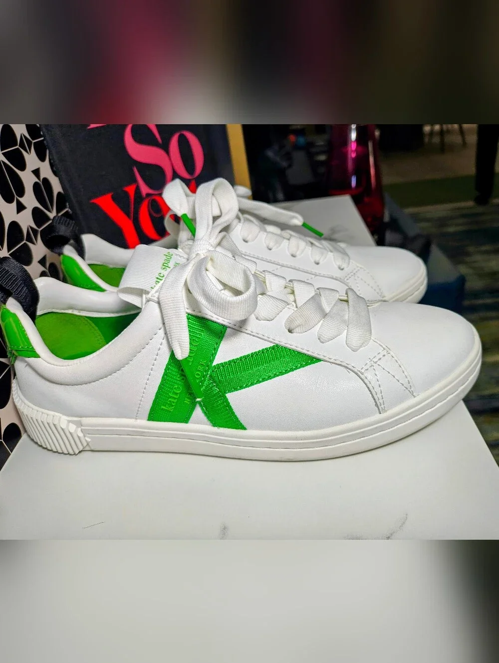 Kate Spade Kids White & Green Low-Top Sneakers